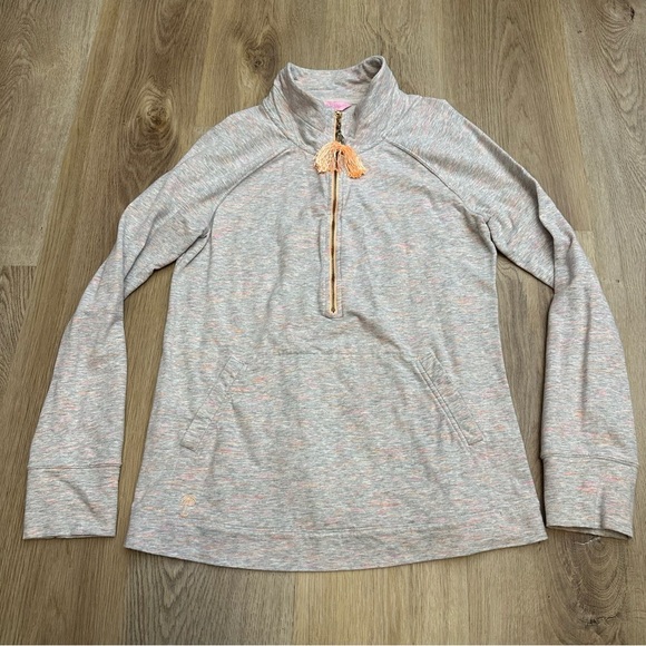Lilly Pulitzer Grey and Orange Quarter Zip Polo Sweatshirt size M - Picture 4 of 9